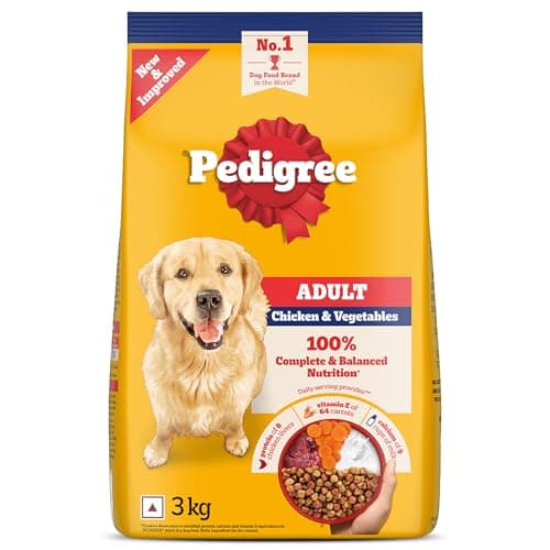 Pedigree Adult Dry Dog Food, Chicken & Vegetables, 3 kg, Contains 37 Essential Nutrients, 100% Complete & Balanced Food for Adult Dogs
