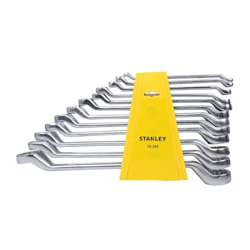 STANLEY 70-395E 12-Piece Matte Finish Chrome Vanadium Steel Shallow Offset BI-HEX Ring Spanner Set with Maxi-Drive System, Anti-Slip & Anti-Corrosion Properties, Silver