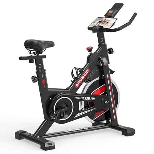 Sparnod Fitness SSB-11N Spinning Bike for Home Use, Heavy-Duty Chrome Flywheel 11kg, Silent Belt Drive, 4-Way Adjustable Seat, LCD Monitor, Adjustable Resistance with Emergency Brake, 125kg Capacity