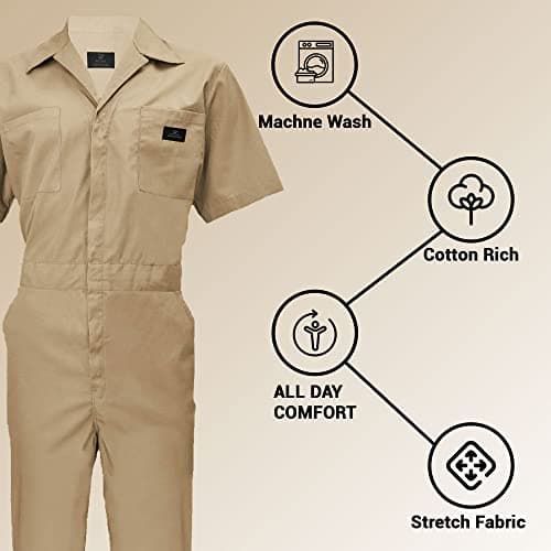 ACTIVE UNIFORMS Coveralls Workwear Men Short Sleeve Coveralls, Khaki, X-Small 5