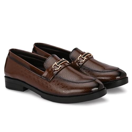 Men's Patent Leather Shiny Loafers | Shining Shoes for Wedding, Party and Festivals | Flexible TPR Sole and Comfortable Cushioned Insole | Stylish Shoes for Jeans, Kurta Pajama, Sherwani TAN