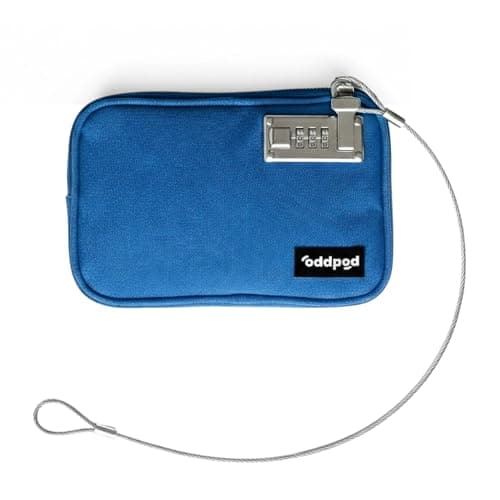 oddpod™ SecurePod Combination Lock Storage Pouch with Steel Tether for Valuables | Compact Lockable Organizer for Cash, Passport, Jewelry & Essentials for Home, Travel, Office & Everyday Use - Blue