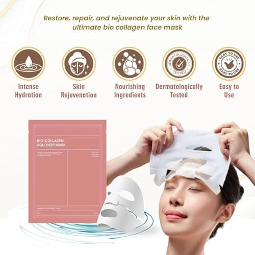 Glow Rest Bio Collagen Face Mask Overnight – Korean Collagen Mask for Glass Skin | Hydrating, Pore Minimizing, Skin Firming | 50,000ppm Collagen Hydrogel Mask (Pack of 2) 5
