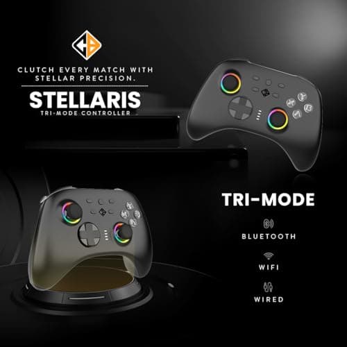Cosmic Byte Stellaris Controller, 3 Modes Wifi + Bluetooth + Wired for PC, iOS, Android, Hall Effect Trigger and Upgraded TMR Joystick, Macros, 1000mAh Battery, RGB LED, Software Support (Black) 2