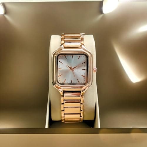 styledose Newly Arrived Women Stainless Steel Casual Watch Embossed Sqaure Dial Women's Watch with Rose Gold Stainless Steel Strap (Rose Gold) 2