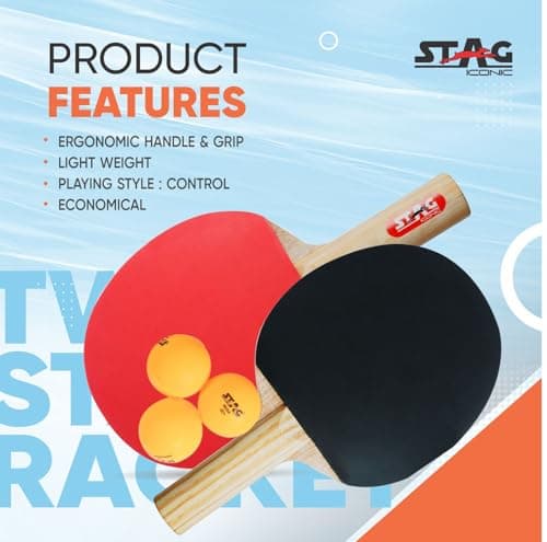 STAG ICONIC 2 Star Table Tennis Playset with Orange Balls | 2 Ping Pong Rackets & 3 ABS Balls | Beginner TT Bat Set for Practice & Recreation | Lightweight, Durable & Ergonomic Design 5