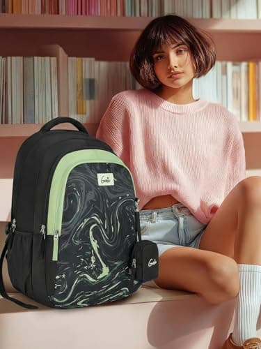 Genie Aqualit School Backpack For Girls |19 Inch-36 Litres With Three Compartments, Light Weight with Padded Shoulders |Best for Books, Water Bottles, Stationery, Lunch Box & Essentials - Black 2