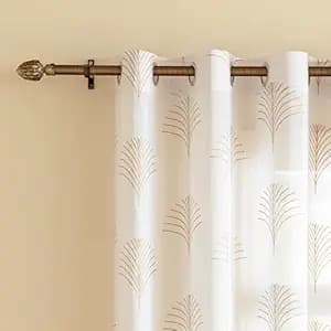 HOMEMONDE Gold Print Floral Curtains 7 Feet Door - Cotton Sheer 35-40% Transparent & Light Filtering Curtain with Eyelets, Pack of 2 - (84 x 54 Inch, Gold)
