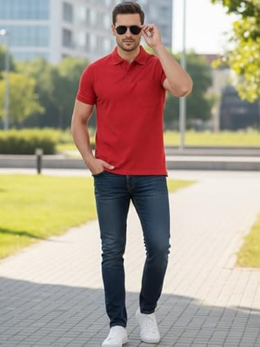 SMAN Men's Polo T-Shirt Regular Fit Half Sleeves with Pocket and Bottom Neck Collar for Casual and Daily Use. (XX-Large, RED) 4