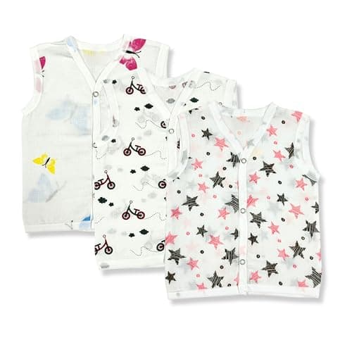 100% Cotton Muslin Baby Jhabla Pack of 3 | Soft & Breathable Newborn Baby Clothes for Boys & Girls | Lightweight Summer Wear for Infants (in, Age, 0 Months, 3 Months, Butterfly,Cycle,Star)