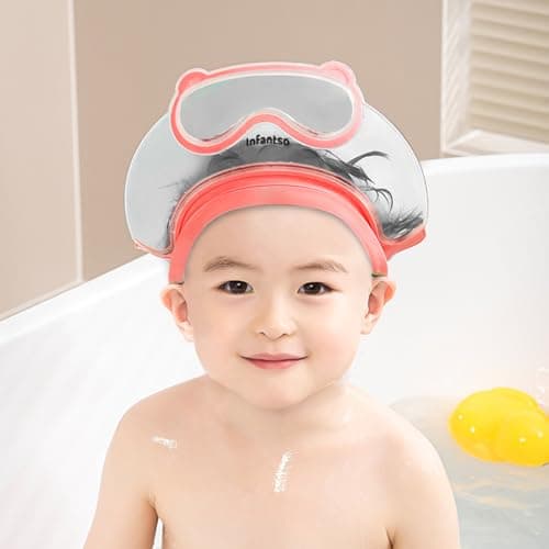 Infantso TEAR-FREE Baby Shower Cap for Kids | Adjustable Bath Visor Hat for Shampoo & Water Protection | Soft TPE Eye & Ear Shield | Bathing Hat - Waterproof Shampoo hat for Washing Hair, Shower Bathi