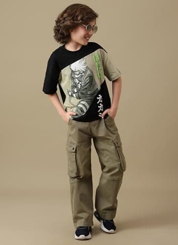 Kidsville Official Naruto Graphic Printed Oversized Fit Cotton Tshirt for Boys ASH Grey/Black 5