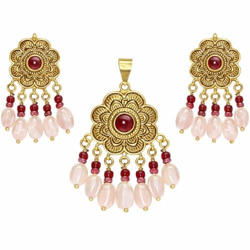 KANISHK JEWELLERS Antique Gold Finished Sterling Silver Jewelry Set with Pendant and Bead Earrings