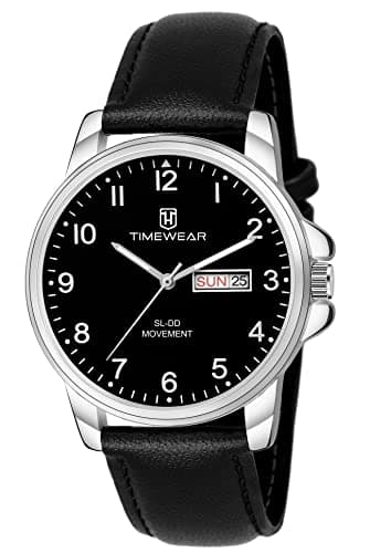 TIMEWEAR Analog New Track Number Dial Day Date Functioning Black Leather Strap Watch for Men