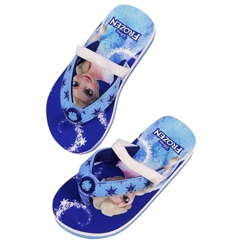 Kidsville Official Frozen Elsa Printed Blue Kids Girls Flip-Flop | Soft, Non-Slip, Indoor, Outdoor, House Slipper, Comfortable & Durable Footwear for Children