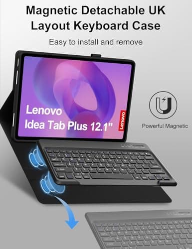Keyboard Case for 2025 Lenovo Idea Tab Plus 12.1 Inch/Tab K12, Magnetic Detachable Wireless Keyboard & Premium PU Case with Pencil Holder for 12.1” Lenovo Idea Tab Plus/Tab K12 (TB361FU/TB361ZU) 3