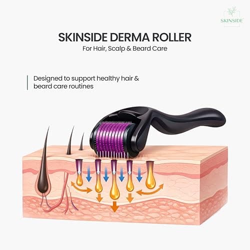 SKINSIDE Derma Roller for Hair & Beard Growth | 540 x Titanium Microneedles Roller for Hair | For Men & Women | With Protective Case & Sanitizer 30ml (0.5 mm) 2