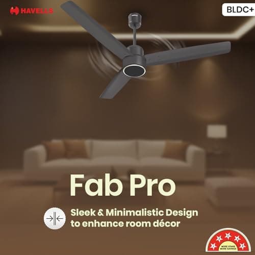 Havells FAB BLDC PRO Ceiling Fan 1200mm, 380 RPM, Savings upto 65%, Reverse Rotation, 4 Modes (Boost, Sleep, Breeze, Mop), Low Wattage 30W, Low Noise, Air Flow:225 CMM, 3 Year Warranty, Smoke Brown 2