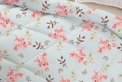 VAS COLLECTIONS 220 GSM Reversible Microfiber AC Comforter/Duvets for Summer | All Season Single Size 3 Layered Quilted Blanket for Single Bed (230 cm x 150 cm, Floral,Floral Aqua and Pink) 2