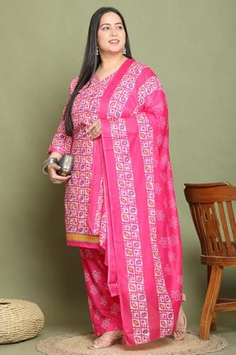 Rajnandini Women Cotton Blend Pink Printed Plus Size Ready to Wear Patiala Salwar Suit (Readymade_10XL_JOPLVSMRW4281X-10XL) 5