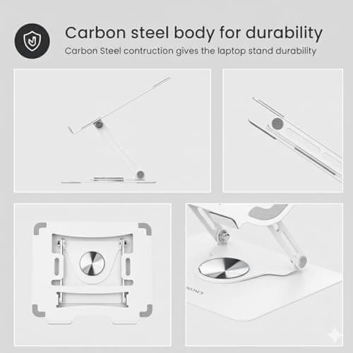 TARKAN 360° Rotating Laptop Stand, Adjustable Metal Foldable Desk Stand, Ergonomic Design (White) 3