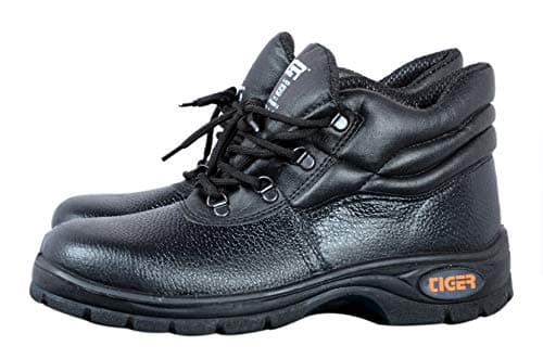 Tiger Men's Leather High Ankle Leopard Steel Toe Safety Shoes (Size 7 UK, Black )