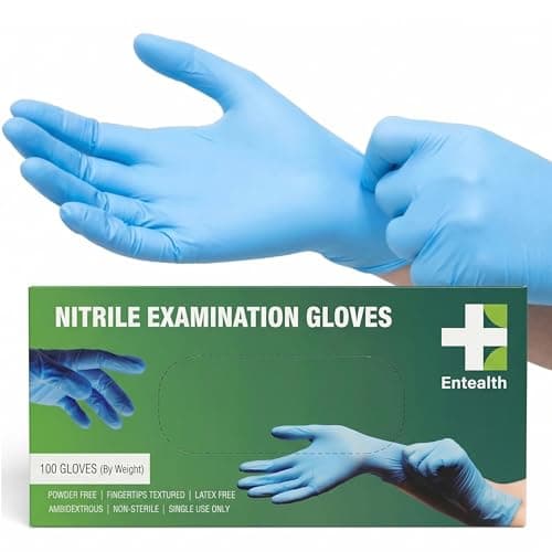 Entealth Disposable Nitrile Examination Gloves | Box of 100 Gloves | 3.5 mil | 3.5 gm | Powder Free, Latex Free | Medical Grade | Blue | Non-Sterile (Medium | M)