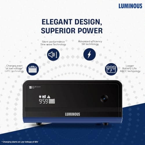 Luminous Inverter & Battery Combo for Home, Shop & Office – Zelio+ 1100 (900VA/12V) Pure Sine Wave Inverter + RC18000 150Ah Tall Tubular Battery | 36M Warranty on Inverter & Battery 5