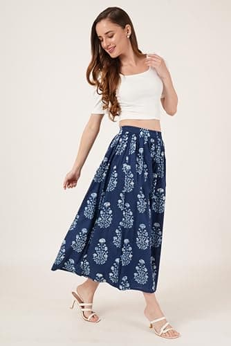 COTLAND Fashions Women Relaxed Fit Mid Rise Jaipuri Cotton Floral Printed Palazzo Pants (Neel Pankh), Multicolour, XL 2