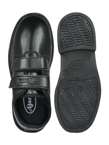 AJANTA School Shoes for Boys | Lightweight& Comfortable | Slip-on Uniform Dress Shoes with Velcro Closure for Quick Wear| Memory Foam Insole & Heel Pad | Anti Skid Outsole Black 5