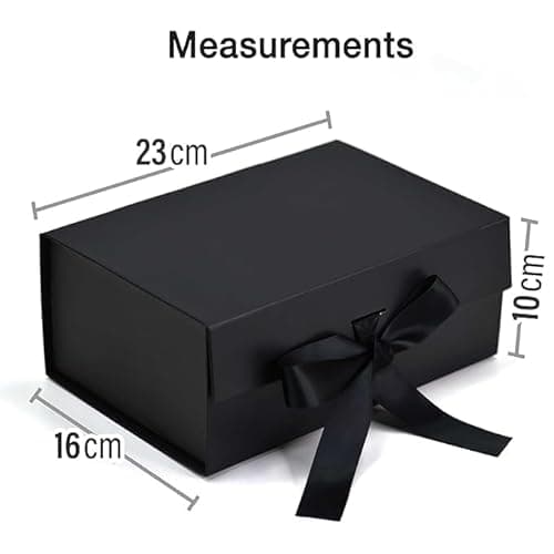 RBS®-Black Gift Box with Golden Filler 23x16x10cm Empty Hamper Box for Gifting Holds Upto 5kg Sturdy Cardboard Gift Boxes with 25g Decorative Shredded Paper Birthday, Diwali, Valentine’s Day Packing 4
