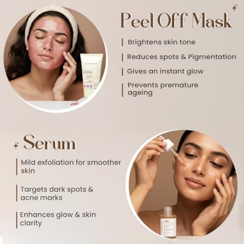 Glamveda Glutathione 8-Step Skin Brightening Skincare Routine Kit for Radiant, Even-Toned Skin | Face Wash, Peel-Off Mask, Serum, Face Cream, Sunscreen, Under Eye Cream, Bath Soap & Body Lotion 3