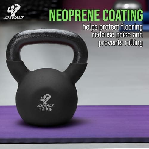 Jimwalt Jimwalt Premium Black Series Neoprene Coated Solid Kettlebell - Non Slip Grip| Reach Compliant| From the House of Healthycliq| Sedex Certified| Strength Training Weight for Home Gym 12 KG (26. 6