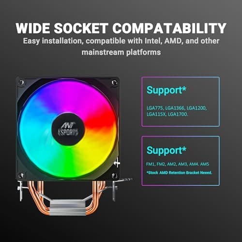 Ant Esports ICE-C200 V2 CPU Cooler/CPU Fan with Rainbow LED Fan | Support - Intel : LGA1700 / 115X / 1200/1366 x 775 & AMD : AM5, AM4, AM3+, AM3, AM2+, FM2, FM1 5