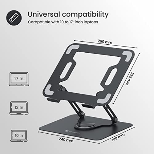Portronics My Buddy K9 - Portable Laptop Stand - Adjustable Elevation Levels - Ventilated Anti-Slip Design - 360-degree Rotating Base(Black) 5