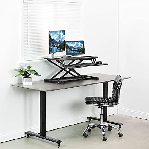 JIN OFFICE Sit Stand Desk Converter| Large Size 80 * 40CM Top| Premium Hydraulic Gas Spring Height Adjustable Standing Desk Converter| 1 Year Warranty | to be Placed on Top of The Desk| Standing Desk 2