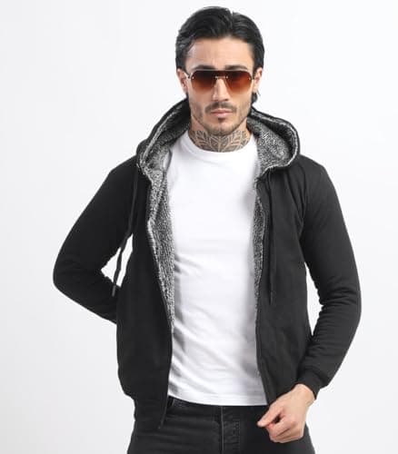 ADBUCKS Cotton Blend Winter Wear Standard Length Jacket Inside Full Black & White Fur & Made By Rich Cotton Fabric With Hoodies For Mens (Black, Xx-Large) 2