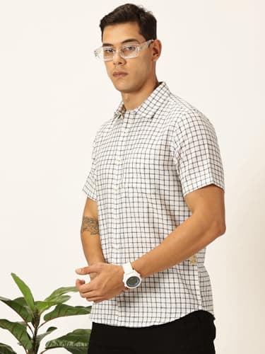 Thomas Scott Mens Cotton Linen Half Sleeves Checkered Casual Shirt (TS1376_Black, 3XL) 2
