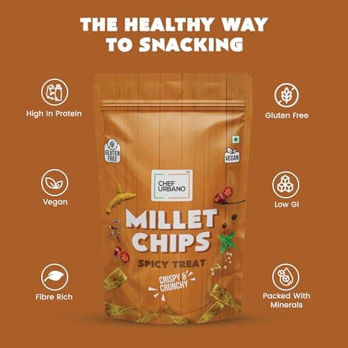 Chef Urbano Millet Chips Spicy Treat 85g Pack of 2 | Gluten Free | | Vegan | Low GI | Crunchy Healthy Snacks | High Protein and Fiber Rich | Good for Diet | Good for Kids 4