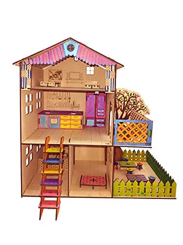 StepsToDo Big Size Doll House and Furniture Making Kit. Painting Kit. 18 Inch Height and 18 Inch Width. Premium Pine Wood 3D Puzzle. No Hammer, Glue Required. 3