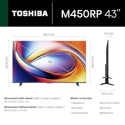 Toshiba 108 cm (43 Inches) 4K Ultra HD Smart QLED TV | Dolby Atmos, HDR10+ | 24W Powerful Speakers | AI Sports Mode | REGZA Engine ZR | Voice Control | AI 4K Upscaling | VIDAA OS | 43M450RP (Black) 5