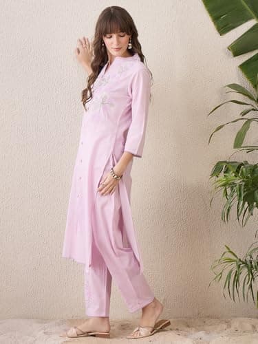 INDO ERA Women Lavender Pure Cotton Co-Ord Set | Kurta Pant Set for Casual Wear,IESTR9783M | Co Ord Set For Women Stylish | 3