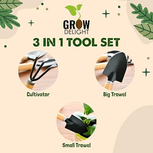 GROW DELIGHT Gardening Tools Kit-4 Pcs (Cultivator, Small Trowel, Big Trowel,Flower Seeds Packet)|Mini Gardening Tools | Home Gardening Tool Set 2