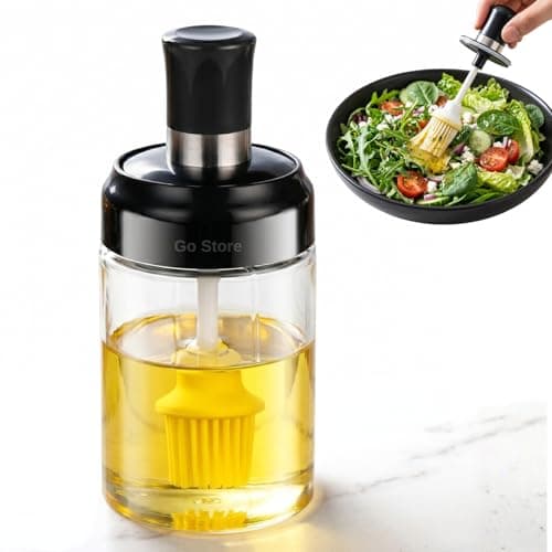 GO STORE Glass Oil Dispenser With Basting Brush, Oil Ghee Containers Bottle for BBQ, Pastry, Grill, Baking, Kitchen Cooking (250 ml)