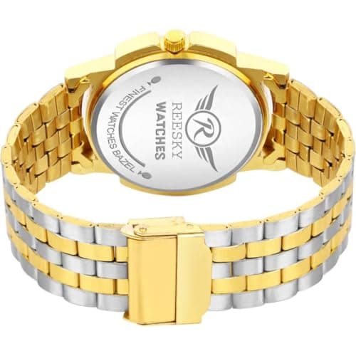 REESKY Men's Analog Watch, Black Dial, Gold/Silver Plated, Day & Date Display (Black) 4