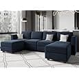 FURNART FURNITURE & INTERIOR Modern U-Shaped Sectional Sofa Set with Storage, 9 Seater, Sofa Couch with 4 Puffy for Hall Guest Room, Leatherette (Brown & Beige)
