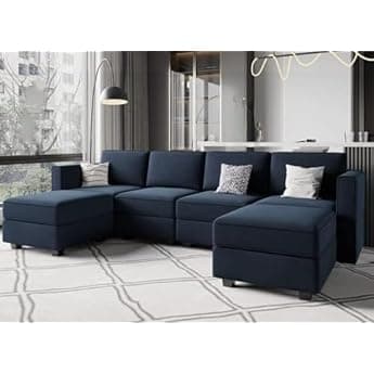 FURNART FURNITURE & INTERIOR Modern U-Shaped Sectional Sofa Set with Storage, 9 Seater, Sofa Couch with 4 Puffy for Hall Guest Room, Leatherette (Brown & Beige)