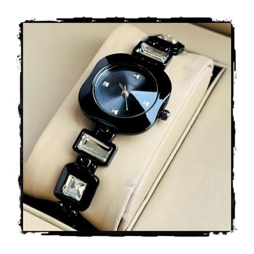 styledose Luxury Round Dial in Square case with Ston Studded brecelet Strap Quartz Analogue Wrist Watches for Women's & Girls&Miss&Ladies (Black)