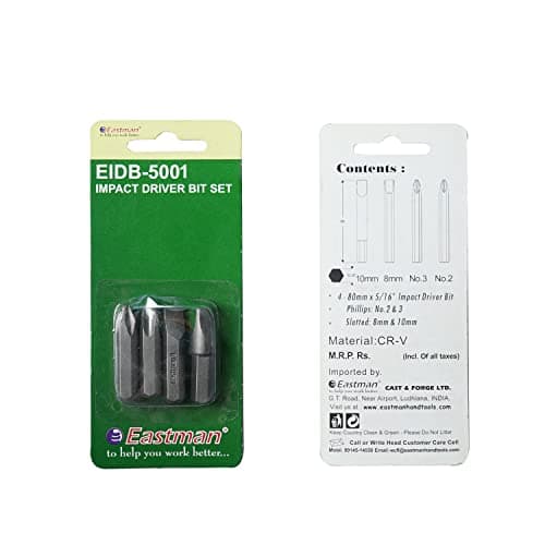 Eastman Bit For Impact Driver Bit Set Pack Of 4 Pcs Screwdriver Hex Bit in Sand Finish, Material Chrome Vanadium Steel Screw Driver Bits Heavy Duty Hand Tools Sets Professional Use (EID-5001) 6