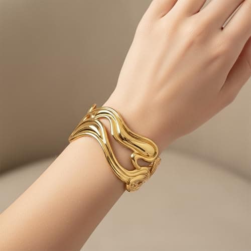 MEENAZ Gold Bangle Set Broad Cuff Bracelet for Women Stylish | Stainless Steel Heart Kada for Girls| Anti Tarnish Jewellery for women | Valentine Gift for girlfriend Wife gifts for woman-355 2